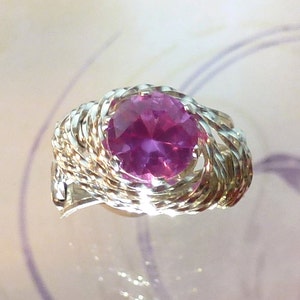 Pink Sapphire Womens Ring Wire Wrapped Jewelry Handmade in SIlver FREE SHIPPING image 2