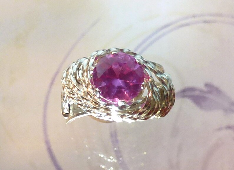 Pink Sapphire Womens Ring Wire Wrapped Jewelry Handmade in SIlver FREE SHIPPING image 2