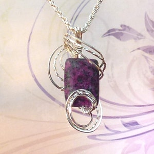 Purple Zoisite Womans Pendant Necklace Wire Wrapped Jewelry Handmade in Silver image 1