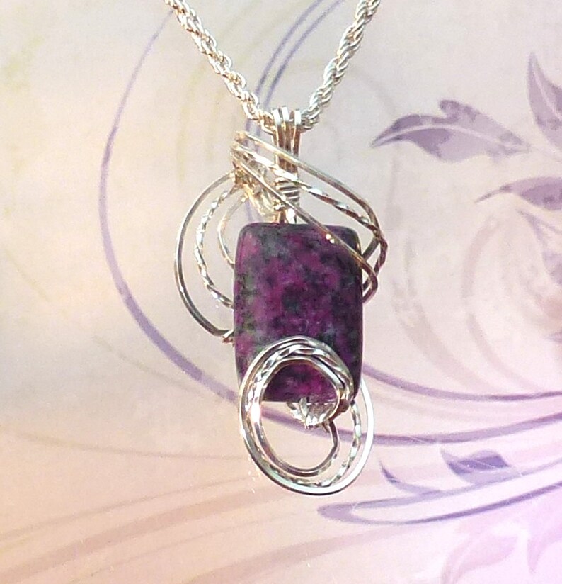 Purple Zoisite Womans Pendant Necklace Wire Wrapped Jewelry Handmade in Silver image 1