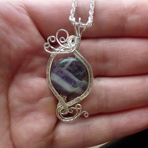 Purple Chevron Amethyst Womans Pendant Necklace Wire Wrapped Jewelry Handmade in Silver With Free Shipping image 2