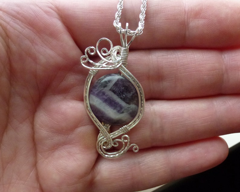 Purple Chevron Amethyst Womans Pendant Necklace Wire Wrapped Jewelry Handmade in Silver With Free Shipping image 2