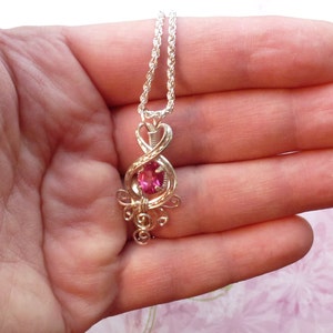 Pink Sapphire Womans Pendant Necklace Wire Wrapped Jewelry Handmade in Silver FREE SHIPPING image 3