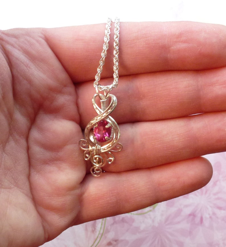 Pink Sapphire Womans Pendant Necklace Wire Wrapped Jewelry Handmade in Silver FREE SHIPPING image 3