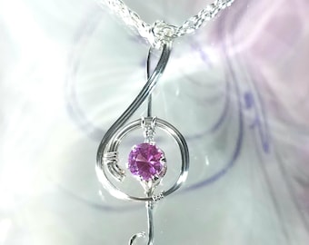 Music Teachers Treble Clef Note Pendant Choose a Birthstone Necklace Pendant  Handmade Wire Wrap Jewelry in Silver FREE SHIPPING