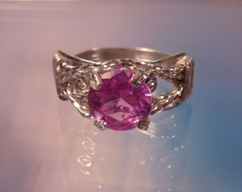 Pink Sapphire  Womans Ring Wire Wrapped Jewelry Handmade in SIlver FREE SHIPPING