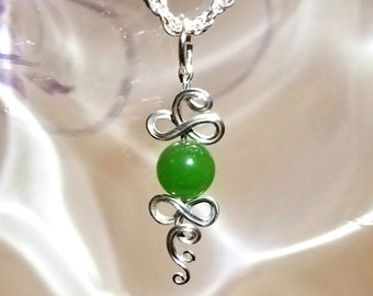 Green Jade Pendant. Celtic Knot Pendant. Green Jade Necklace. Wire Wrapped Jade Necklace. Handmade Jade Pendant. Free Shipping