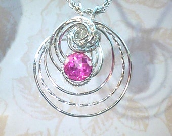 Personalized Birthstone Necklace Pendant  Handmade Wire Wrap Jewelry in Silver