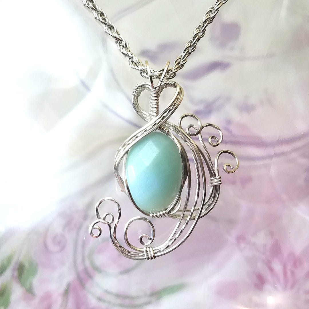 Green Amazonite Womans Pendant Wire Wrapped Jewelry Handmade in Silver ...