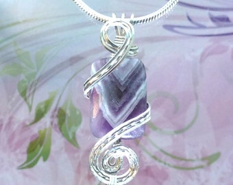 Purple Amethyst Womans Pendant Necklace Wire Wrapped Jewelry Handmade in Silver FREE SHIPPING