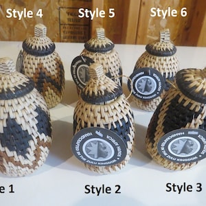 Traditional Zulu Baskets. African Baskets. South African Handmade Baskets. Small Handwoven Baskets with Lid. Zulu Basket-Weaving.