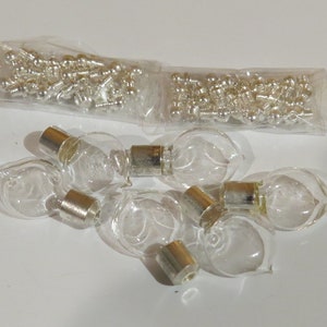 10 Metal Cap Vials. Necklace Pendants. Spade Shaped Miniature Bottles. Little Glass Pendants. Glass Vials with Metal Tops. Bitty Bottles.