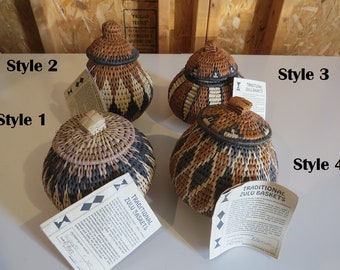 Traditional Zulu Baskets. African Baskets. South African Handmade Baskets. Small Medium Handwoven Baskets with Lid. Zulu Basket-Weaving.