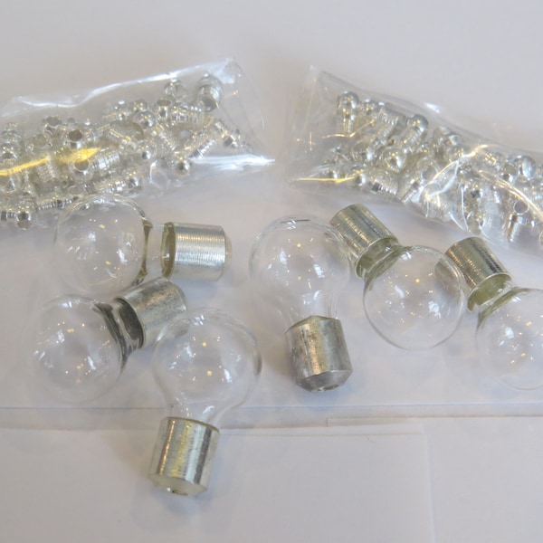 10 Metal Cap Vials. Necklace Pendants. Round Shape Miniature Bottles. Glass Ball Pendants. Glass Vials with Metal Tops. Bitty Bottles.