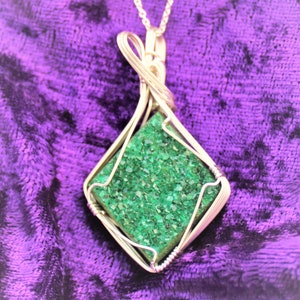 Uvarovite Garnet Crystal Druzy Wire Wrap Pendant in Sterling Silver