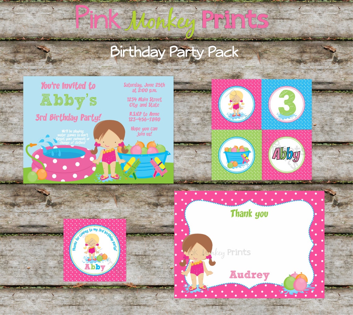 DIY Girl Water Games Birthday Party Pack Coordinating Items Etsy
