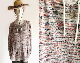 The Sunsets in Big Sur Melange Sweater Vintage 70’s Cozy Boho Jumpe Drawstring Neck Metallic Thread