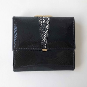 The Las Vegas BlackJack VTG 70er Jahre Portemonnaie Schwarz Patent Leder Schlangenleder Detail Damen Accessoires Geldbörse