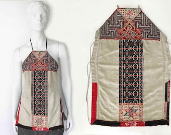 The Nouveau Nomad Halter Top Vintage 70s Tank Festival Boho Bib Traditional Folk Geo Embroidered