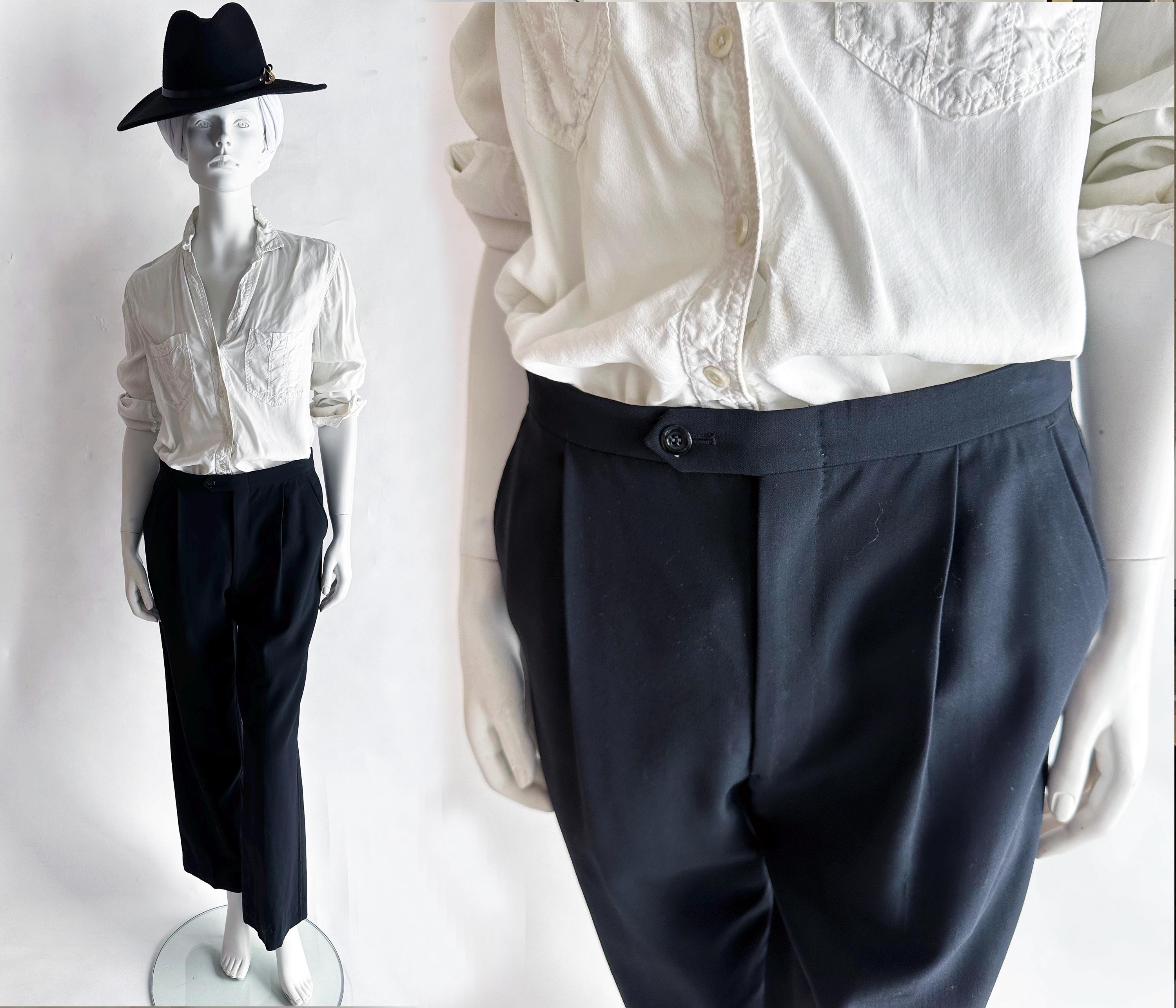 パンツ 80s vintage wool gabardine slacks black 1980s Wool Gabardine Pants - Etsy