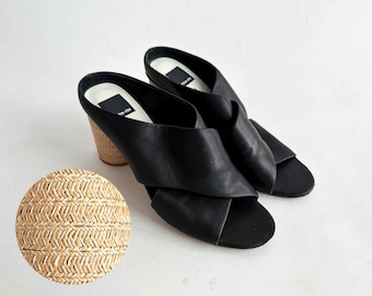 The Tenerife Tan Straw Leather Mules Vintage 2000s Heels Shoes Sandals US8.5 UK6 EUR39 JAP24.5 KOR251