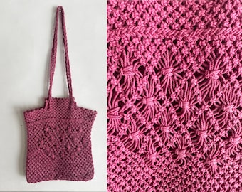 The Mojave Desert Mauve Pink Crochet Purse Vintage 80s Top Handle Shoulder Hand Bag