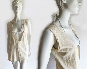 The Sands of Time Deep V T-Shirt Vintage 2000s Crinkle Cotton Top Blouse