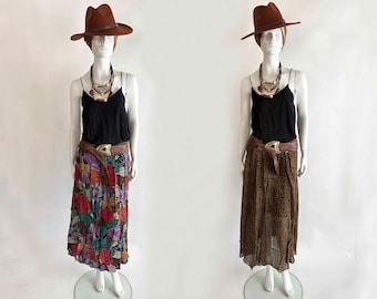 Conjunto de 2 faldas Jungle Love, estilo vintage de los años 80, estampado de leopardo y pantalones tropicales, estilo bohemio.