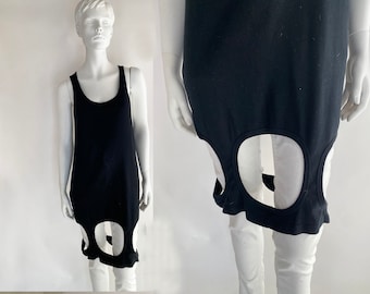 ミュンヘン ミニマリスト ミラー 90年代 ヴィンテージ Tシャツ タンクトップ スクープネック ドレス ブラック コットン ジャージー トップ ブラウス デザイナー アブストラクト アバンギャルド S