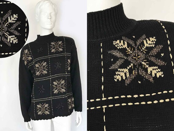 The Electric Snowflakes Vintage 80s Sweater Mock … - image 1