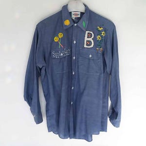 The DICKIES Lollipop x Flowers Vintage 70er Hemd Chambray Denim Shirt Folk Art Handgemaltes Arbeitshemd O/S Bild 5