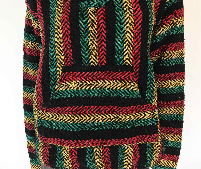 The No Woman Jacket No Cry Vintage 80s Baja Hoody Top Spicoli Beach Bum Rainbow Rasta Striped Boho Cotton Textured Weave S Shirt