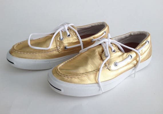 The JACK PURCELL CONVERSE Vintage 90s Tennis Shoes Golden Ticket Rare Metallic Gold Leather Rare Boat Shoes Chucks, Sneakers 8 uk 5.5 39 The JACK PURCELL CONVERSE Vintage 90s Tennis Shoes Golden Ticket Rare Metallic Gold Leather Rare Boat Shoes Chucks, Sneakers 8 uk 5.5 39