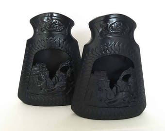 The Incan Inspired Set of 2 Vases Vintage 80s Ebony x Ashes Aztec Ceramic Pottery Sculpture