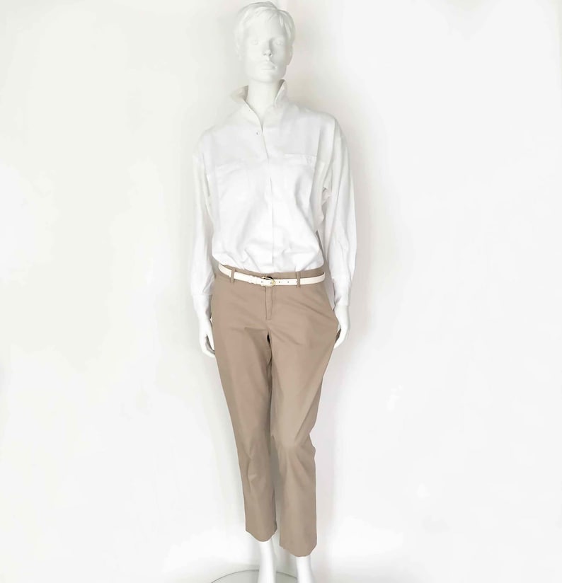 The Chic in Chinos Vintage 90s Khaki Trousers Bottoms Cropped Chinos Cotton Stretch Hip Huggers Slim Fit