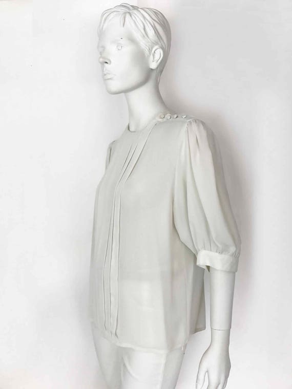 The Ghost White Vintage 80s Blouse Slinky Georget… - image 3