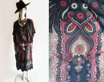 The Pachamama Caftan Dress Vintage 2000s Printed Bikini Cover Dress Resort Wear Boho