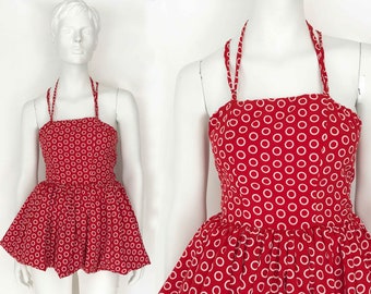 The Betty Boop Bubble Vintage 80s Handmade Dress Top Bathing Suit Top Tank Top Red Polka Dot Womens Top, XS, S, Bathing Dress, Vintage Suit