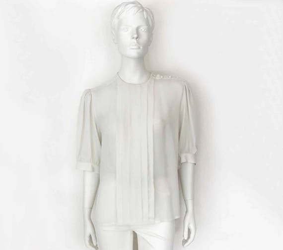The Ghost White Vintage 80s Blouse Slinky Georget… - image 2