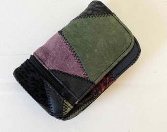 The Wayward Wanderer 80s Wallet Billfold Genuine Leather Suede Patchwork Boho Coin Purse Accessories Money Holder Multi Pocket Mirror