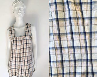 The CHARLOTTE RONSON Poetry x Pastures Pastell Kariertes Tunika Vintage 90er Jahre Shirt Top Bluse Leichtes Frühlings Kurzes Kleid