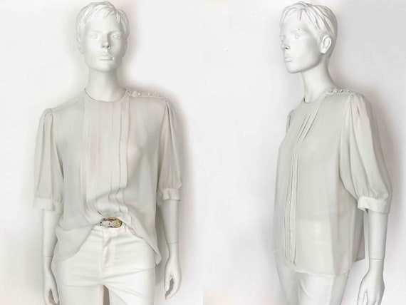 The Ghost White Vintage 80s Blouse Slinky Georget… - image 1
