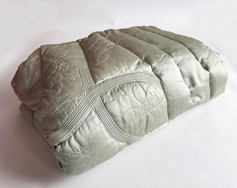 The Softest Sage Satin Quilted Blanket Vintage 80s Children’s Feather Comforter Bedding Home Decor 64 x 77