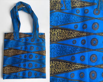 The Botswana Blue Tote Bag Vintage 2000s Purse Print African Hand Bag Fabric