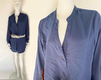 The Indigo Blue 90s Vintage Dress Slouchy Fit Classic Staples Long Sleeve Casual Button Front