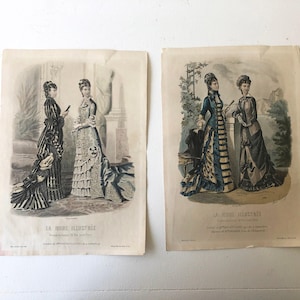 The Mode Illustrations 1878 Set of 2 Vintage 60s Prints French Fashion Historical Victorian Edwardian Wall Hangings