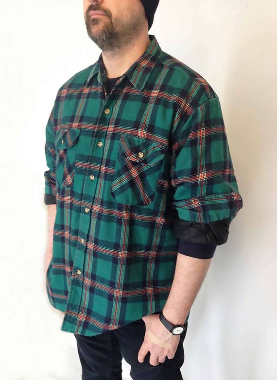 The Smoky Mountains Vintage 70s camisa forrada lenador grunge rustico cuadros algodon franela acolchada camisa chaqueta O S boton de hombre hacia abajo Etsy Mexico