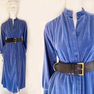 The Velvet Vixen Maxi Dress Vintage 80s Robe Blue Velvet Long Sleeve Classic Long Dress Fall image 1