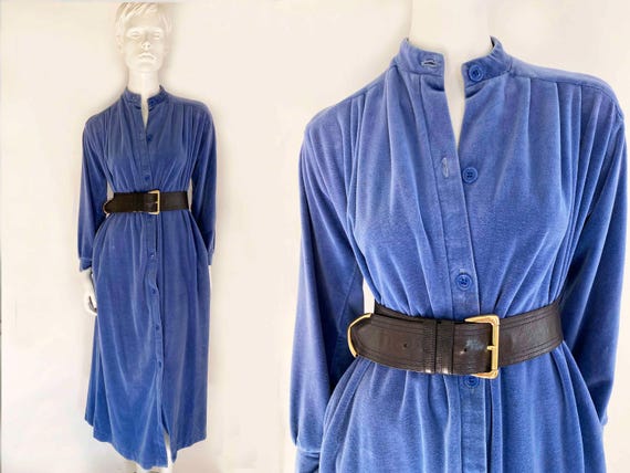 The Velvet Vixen Maxi Dress Vintage 80s Robe Blue Velvet Long Sleeve Classic Long Dress Fall