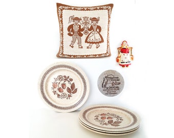 The Dutch Folk Dance CHURCHILL Ceramic Plates x Pillow Collection Vintage 50s Set of 6 Pillow Figurine Homespun Stonecast
